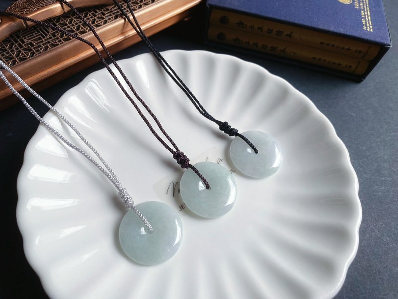 天然緬甸玉翡翠 冰晴底帶綠質細 平安扣 項鍊 禮物 長輩禮 滿月禮 - 項鍊 - 玉石 綠色