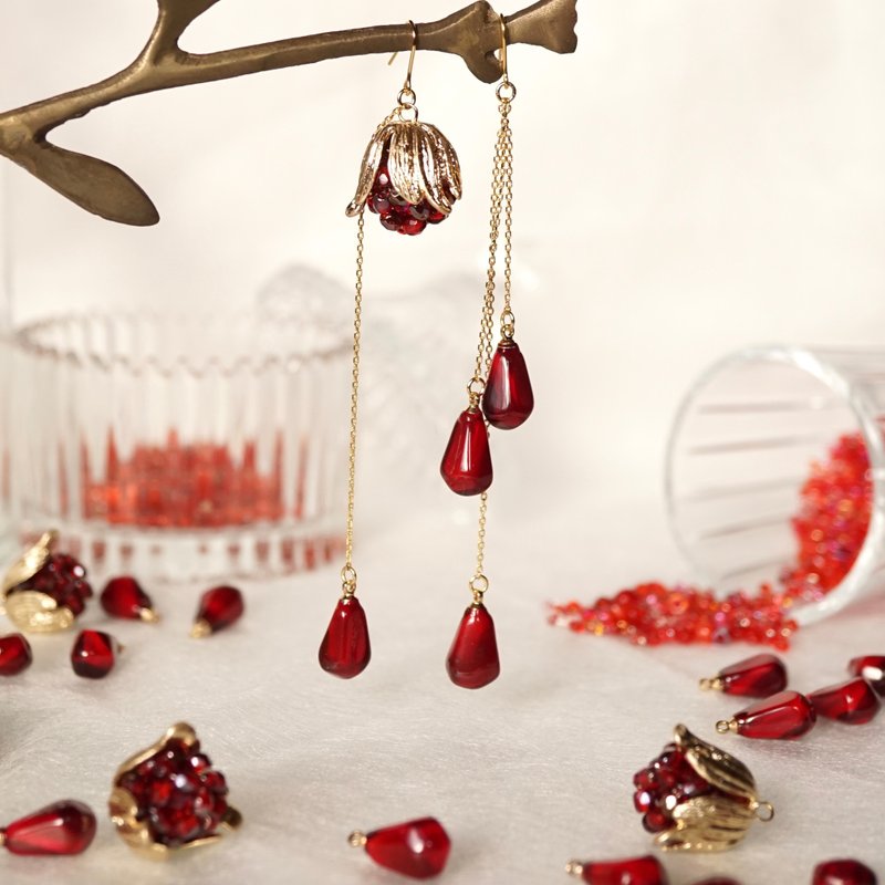 Pomegranate long Clip-On - Earrings & Clip-ons - Other Metals Red