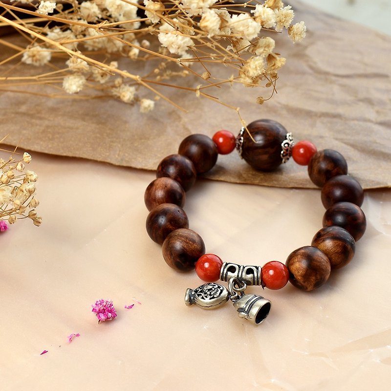 Xiao Nan tumor flower wooden bracelet - สร้อยข้อมือ - ไม้ สีนำ้ตาล