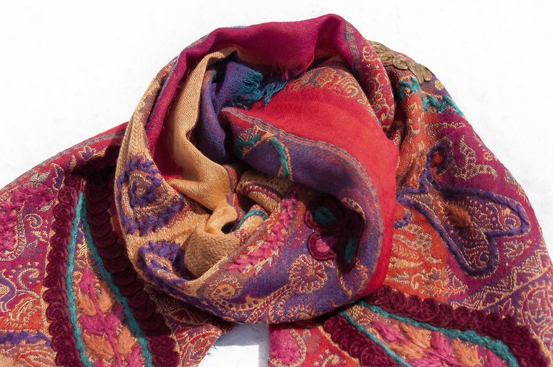 Cashmere Blanket Embroidered Blanket Wool Cover Blanket Warm Shawl Cold Current Essential Boiled Wool Shawl/Knitted Scarf/Embroidered Scarf/Cashmere Shawl/Cashmere-Flower - Knit Scarves & Wraps - Wool Multicolor