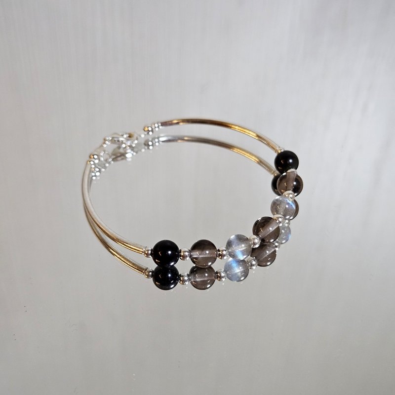 Dark Night Series s925 sterling silver citrine labradorite obsidian bracelet | handmade custom bracelet - Bracelets - Sterling Silver Black