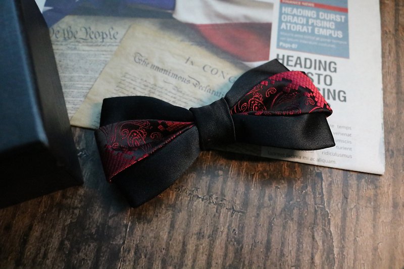 Black red silk sandwich wedding ceremony, banquet tie, business style bow - Bow Ties & Ascots - Silk Multicolor