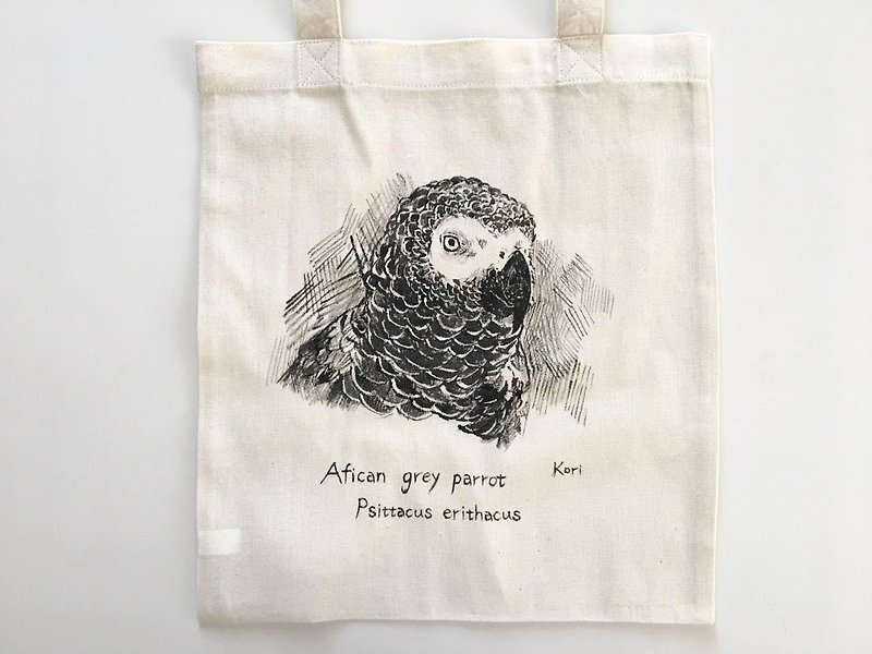 純粋な手塗りの鳥の綿のショッピングバッグ‧グレーのオウム