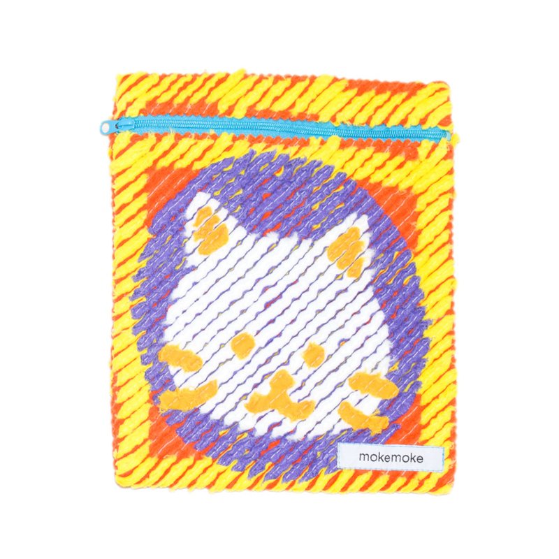 モケモケスクエアポーチ　Cats/Orange　スラッシュキルト - 化妝包/收納袋 - 棉．麻 橘色