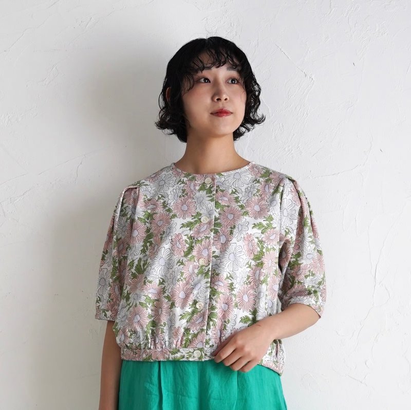 ジャケットにもなる優秀アイテム、Margaretコットンカディパフ袖ブラウス pink - 女上衣/長袖上衣 - 棉．麻 粉紅色