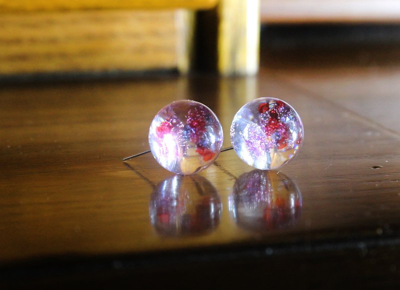 △ 玻璃球滴膠耳環 －不思議，漫花秘境