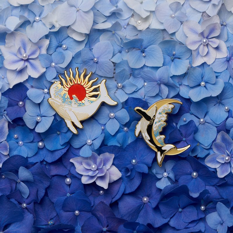 daparo 座頭鯨夜光搪瓷琺琅胸針 - 胸針 - 其他金屬 多色