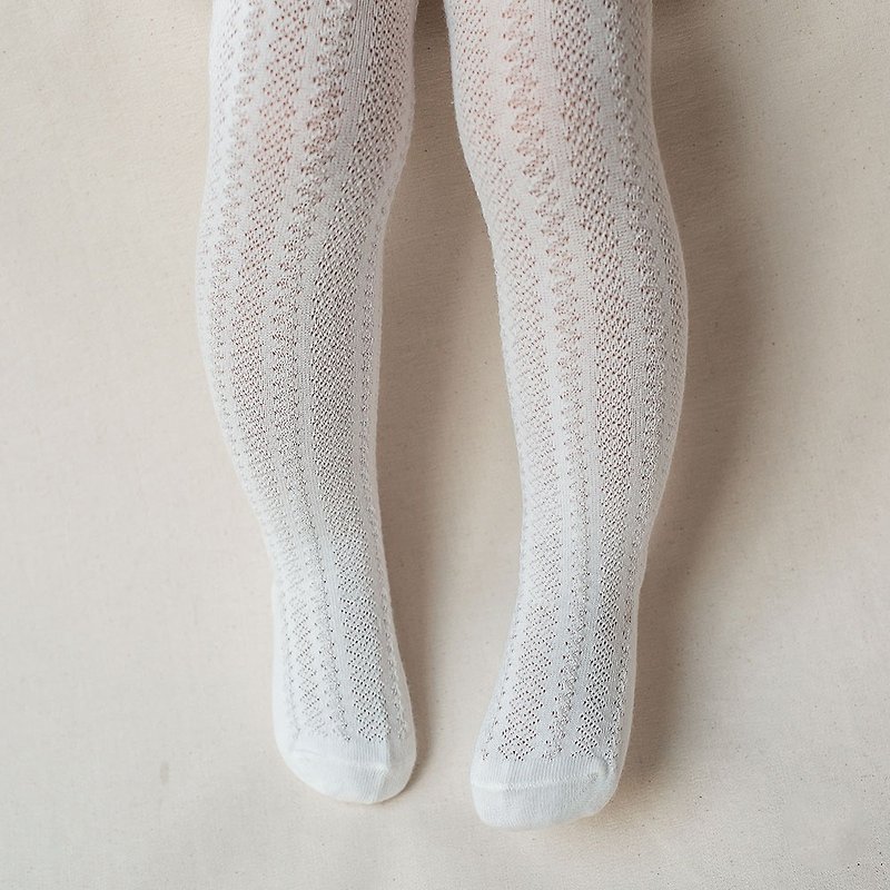 Happy Prince Korean-made Ligo Lace Hollow Baby Tights - Baby Socks - Cotton & Hemp White