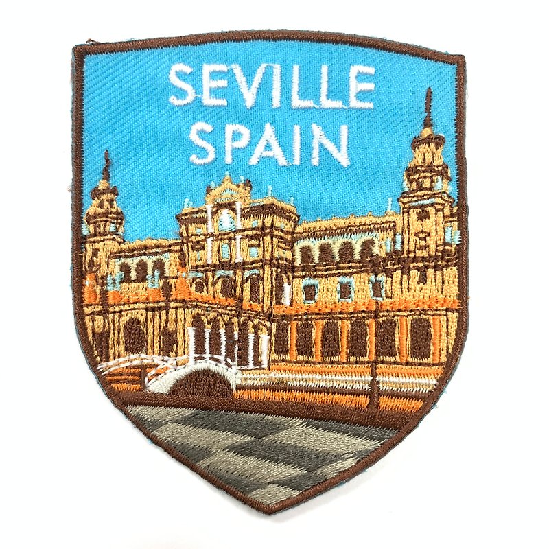 Seville, Spain, electro-embroidered patch, adhesive patch, electro-embroidered embroidery, cloth patch, cloth label, hot sticker - Badges & Pins - Thread Multicolor