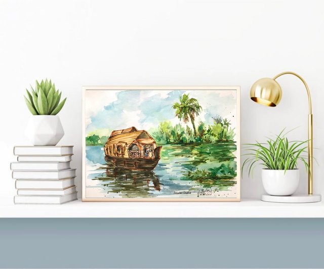 Kerala backwaters , watercolour painting, retailer prints