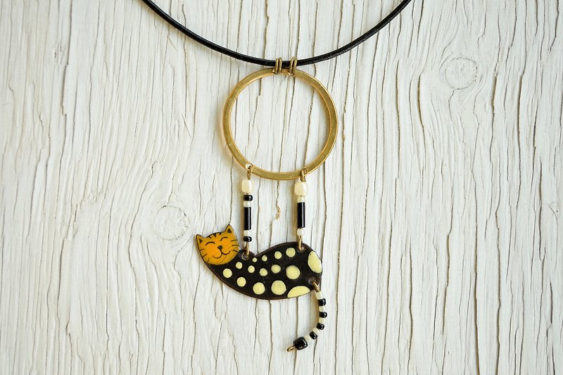 Spotty Cat, Enamel Necklace, Spotted Cat, Bengal Cat, Circus, Aerialist,