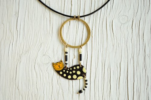 Miska Spotty Cat, Enamel Necklace, Spotted Cat, Bengal Cat, Circus, Aerialist,