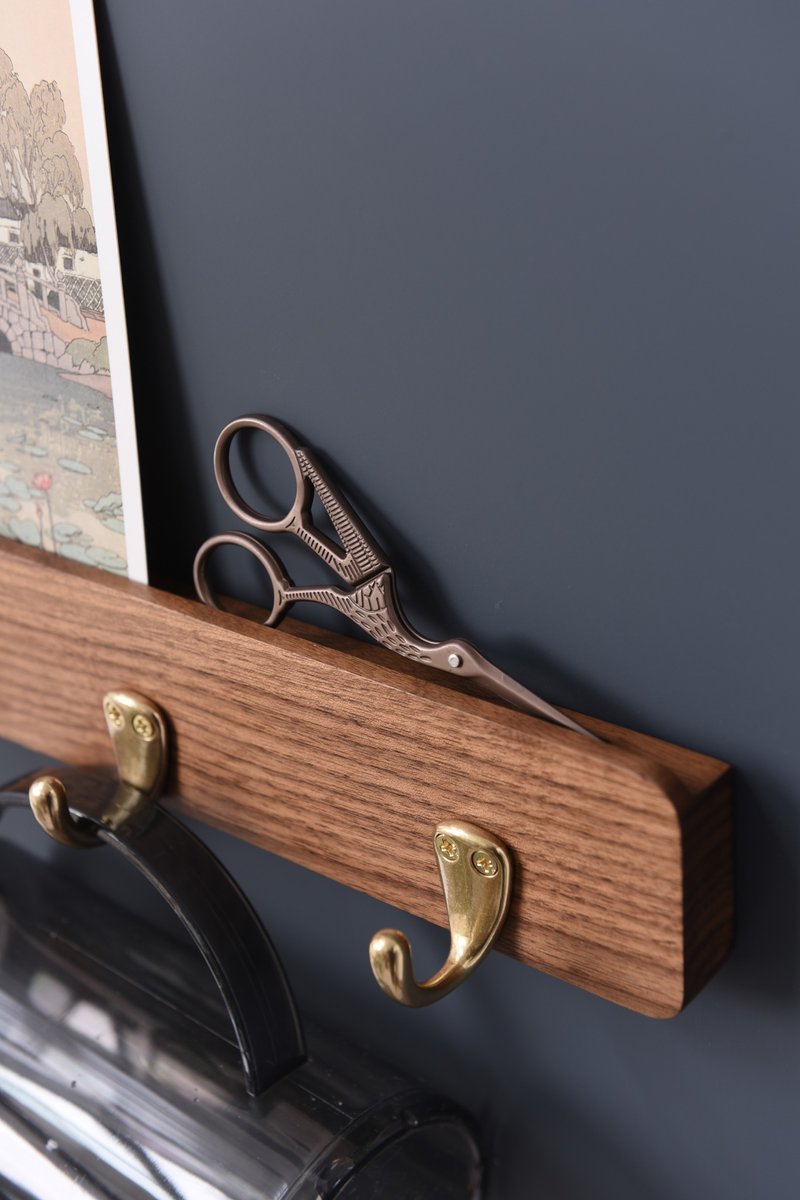 Multi-function coat hook entrance wall hanging storage black walnut + brass beauty - Hangers & Hooks - Wood 