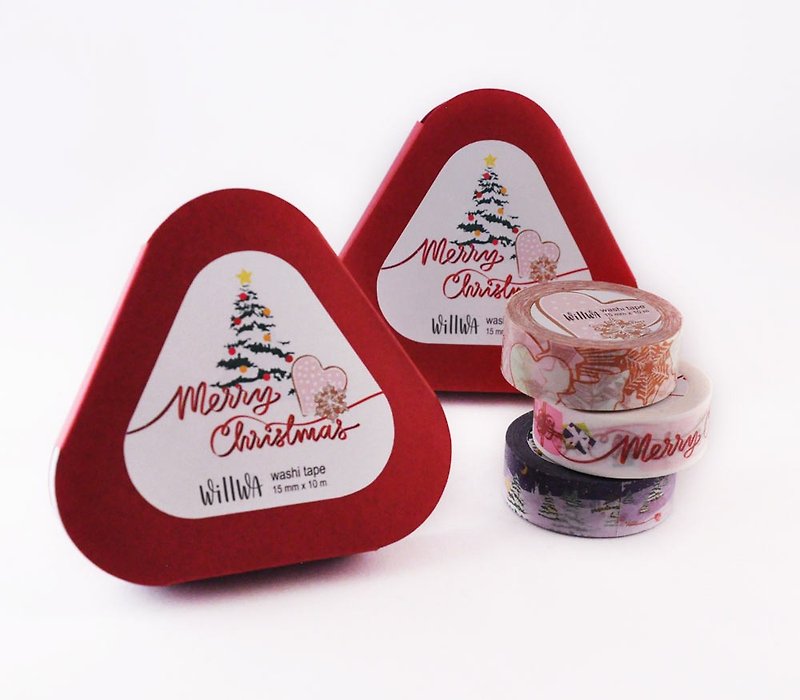 Holiday Washi Tape Gift Box - Christmas set of 3 washi tapes 15mmx10m - 紙膠帶 - 紙 紅色