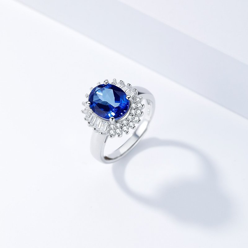 Blue Topaz Ring, 925 Sterling Silver Zircon, Natural Gemstone, Adjustable Size - แหวนทั่วไป - เครื่องเพชรพลอย สีน้ำเงิน