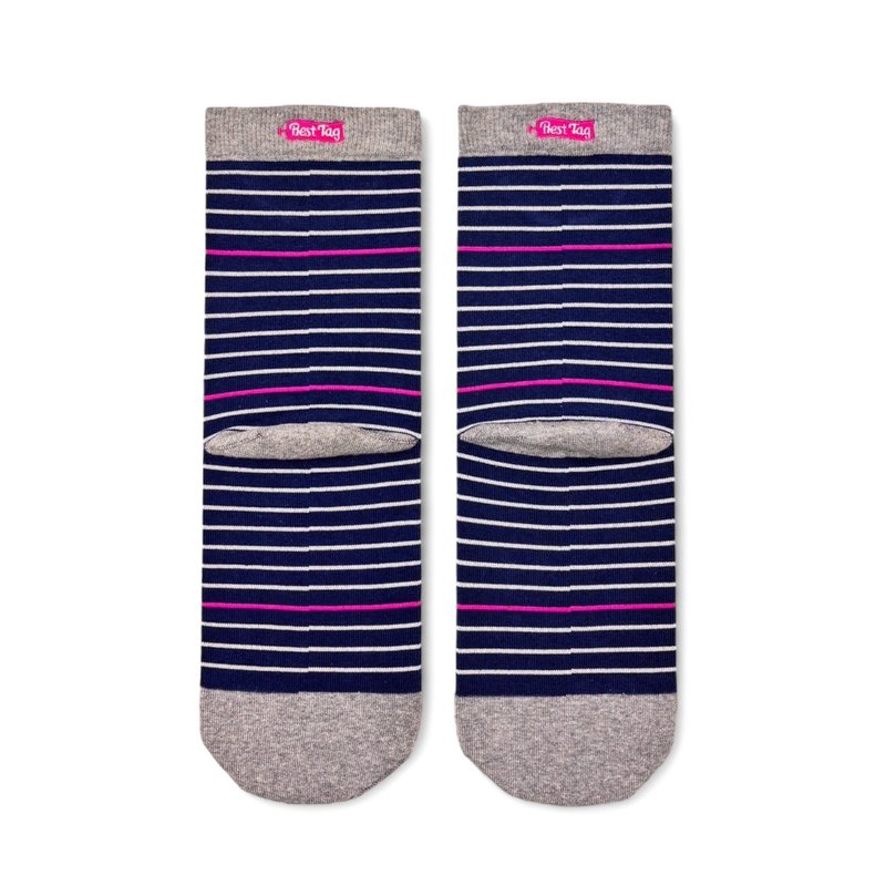 BestTag 細條紋 Stripe 藍白 22-28cm - 襪子 - 棉．麻 白色