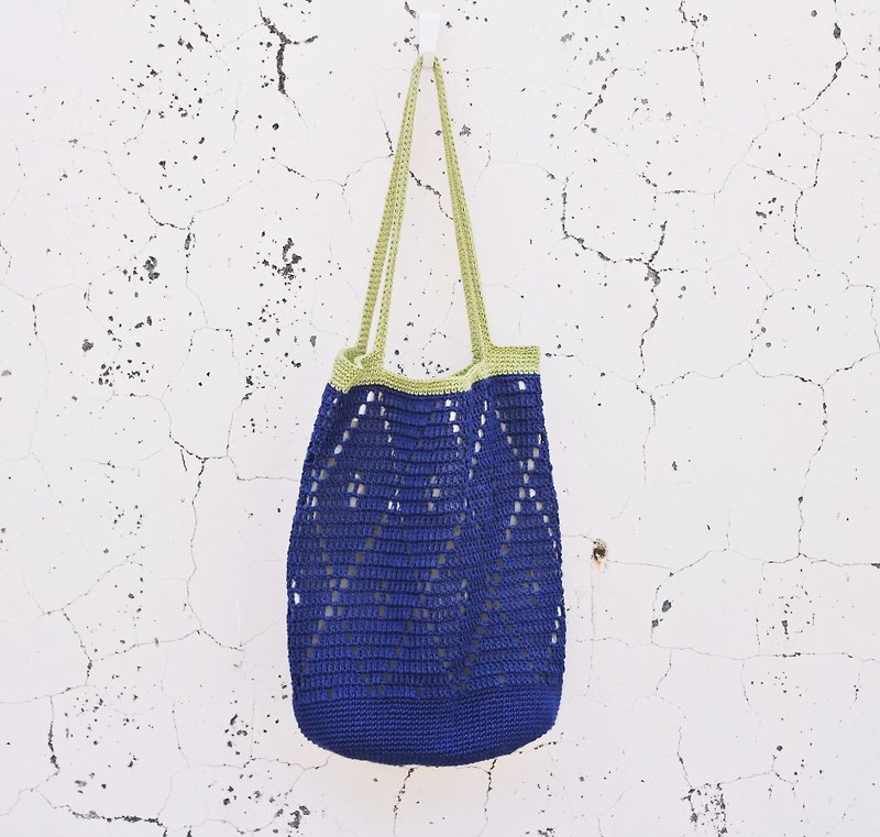 [Customized] Handmade hand-woven / Linen woven mesh bag / shopping bag / shoulder bag / ramie bag - Handbags & Totes - Cotton & Hemp Blue