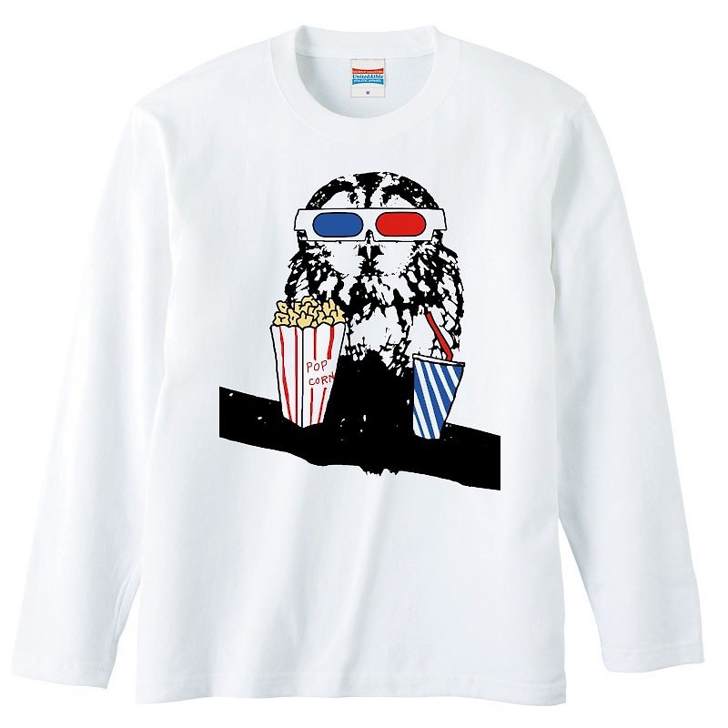 Long Sleeve T-shirt / Movie watch owl - Men's T-Shirts & Tops - Cotton & Hemp White