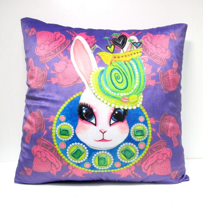 《Gookaso》紫羅蘭色 兔子皇后 卡通印花抱枕 45x45cm 原創設計 - 枕頭/咕𠱸 - 聚酯纖維 紫色