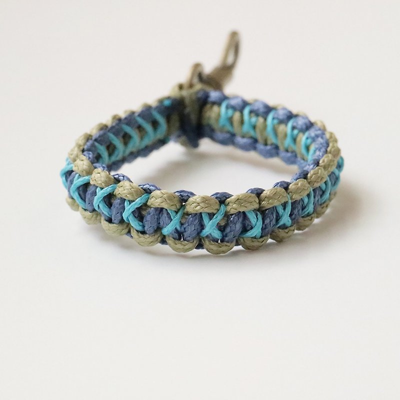 編織鑰匙圈 - X眼鏡蛇紋編(橄欖綠+墨藍+湖水藍) - 鑰匙圈/鎖匙扣 - 其他人造纖維 藍色