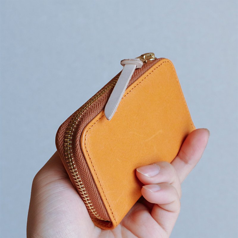 高級牛革カードケース ミニ財布 コンパクト 財布 メンズ レディース 小さい財布 小銭入れ プレゼント - 零錢包/小錢包 - 真皮 橘色