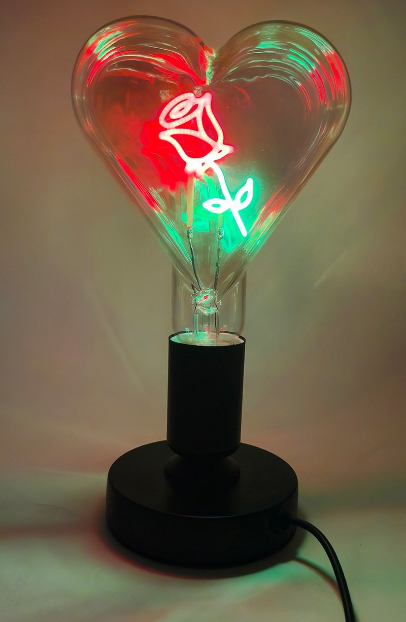 香檳色愛心玻璃造型LED燈泡 手工製作可客製文字圖案氛圍夜燈裝飾 - 燈具/燈飾 - 玻璃 