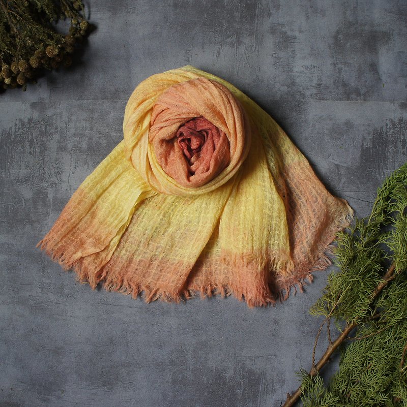 植物染純羊毛圍巾－橙色星空 - 圍巾/披肩 - 羊毛 橘色