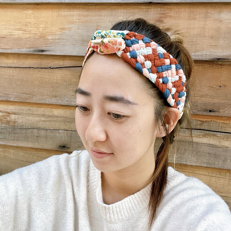 Aifeimi patented design - adjust the tightness of the orange flower royal braided headband - ที่คาดผม - ผ้าฝ้าย/ผ้าลินิน สีส้ม