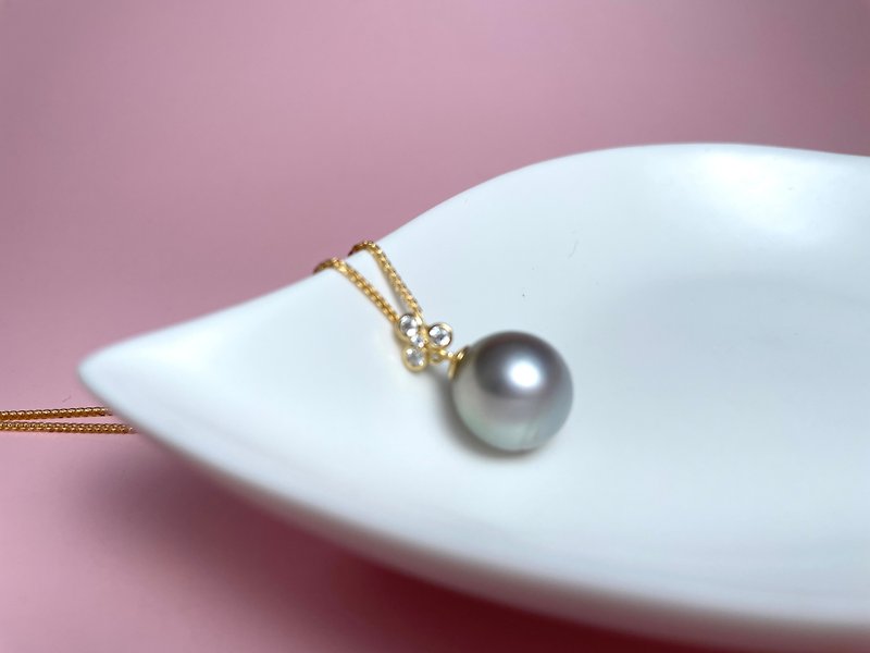 Natural seawater pearl Tahitian platinum gray sterling Silver pendant gift necklace - สร้อยคอ - ไข่มุก สีเงิน
