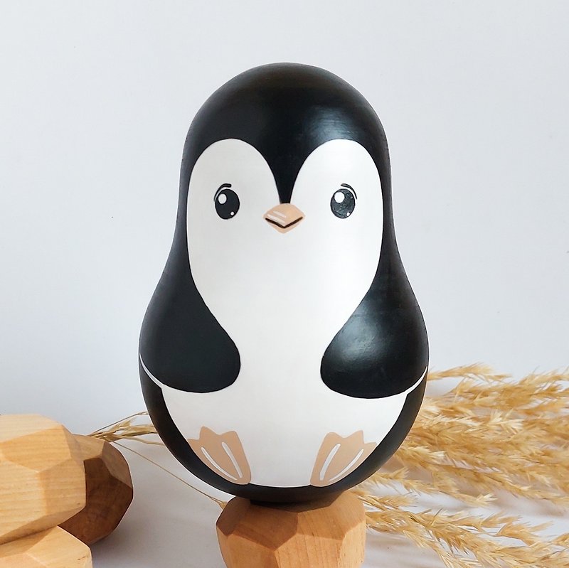Roly-poly toy - Penguin toy with a bell inside - Kids' Toys - Wood Black