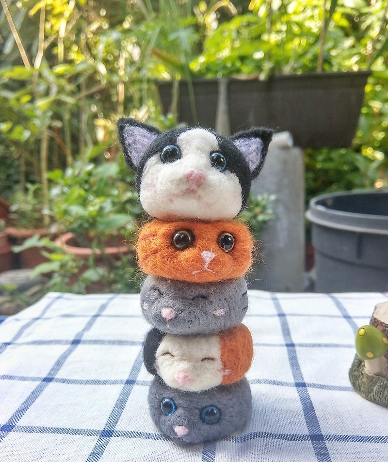 Needle Felted Pet Animal Cat Tower - Stuffed Dolls & Figurines - Wool Multicolor