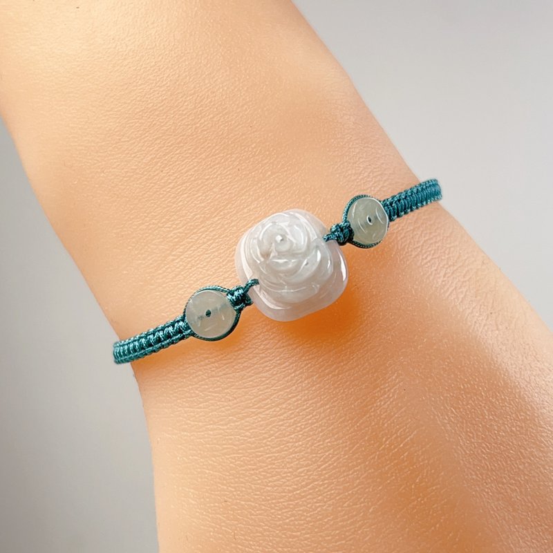 [Like jade and flowers] Ice jade flower braided bracelet | Natural Burmese jade A grade jade | Gift giving - สร้อยข้อมือ - หยก ขาว