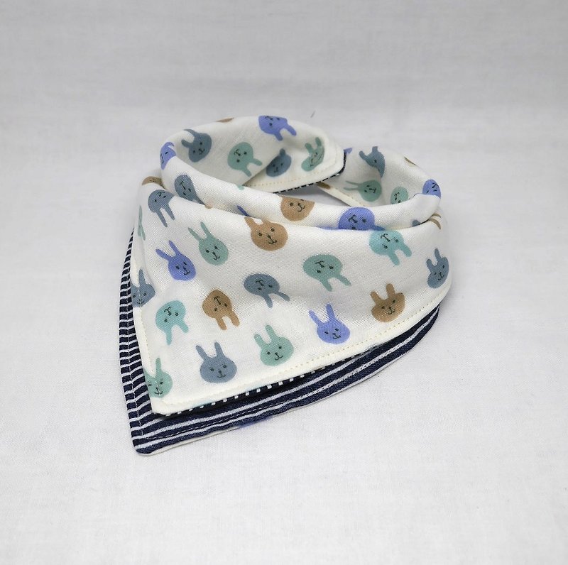 Japanese Handmade 6-layer-gauze Baby Bib/bandana style - Bibs - Cotton & Hemp Blue