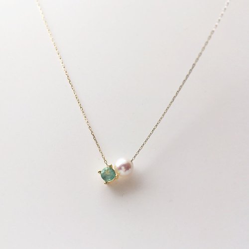 y-o K10YG/SV925 Emerald Necklace, May Birthstone, Akoya Pearl Dainty Necklace