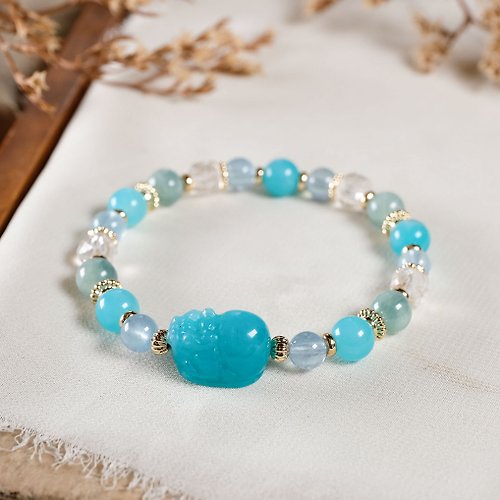 Hanhan Jewelry 貔貅 天河石 藍綠晶 海藍寶 白水晶 手鍊 天然礦石水晶