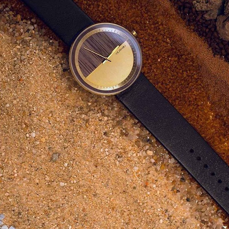 VEJRHOJ 丹麥霍伊經典原木手錶－Element 金色－美洲胡桃木