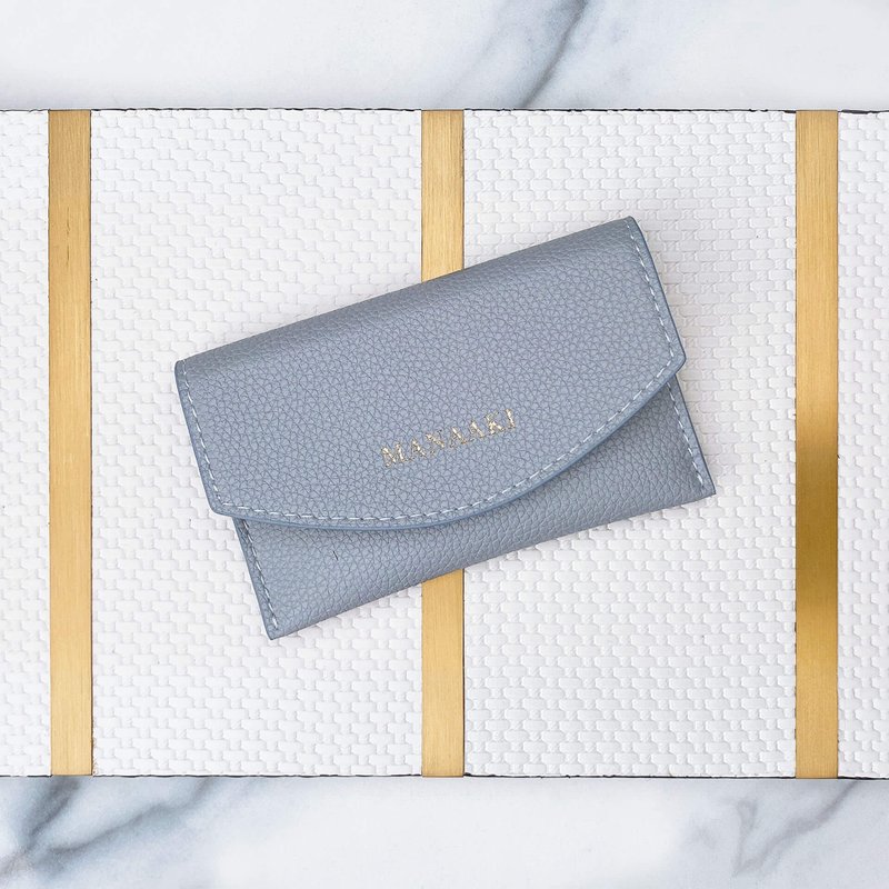 【MANAAKI】Half Moon Business Card Holder Business Card Holder Card Holder Coin Purse Leather - ที่เก็บนามบัตร - วัสดุอีโค สีม่วง