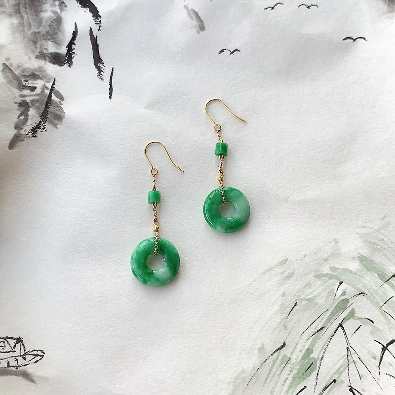 Yuan Cuèi - Jade, 18K gold earrings - Earrings & Clip-ons - Jade Green