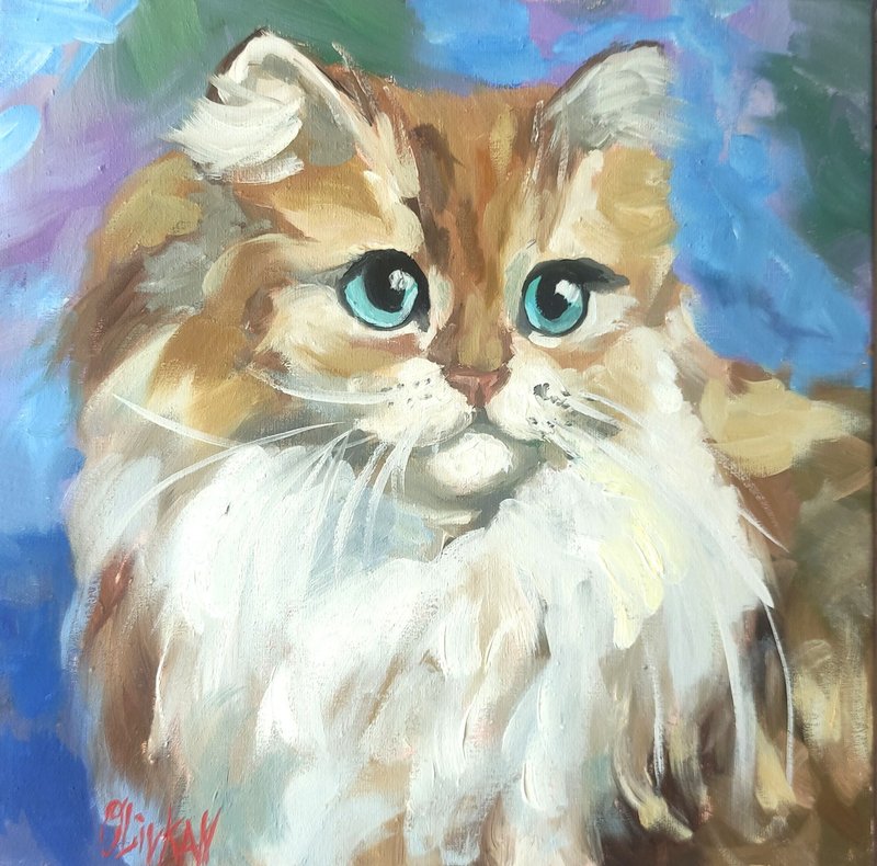 Cat Painting Original Art Red Kitten Oil Animal Artwork Cat Wall Art by OlivKan - 海報/掛畫/掛布 - 其他材質 咖啡色