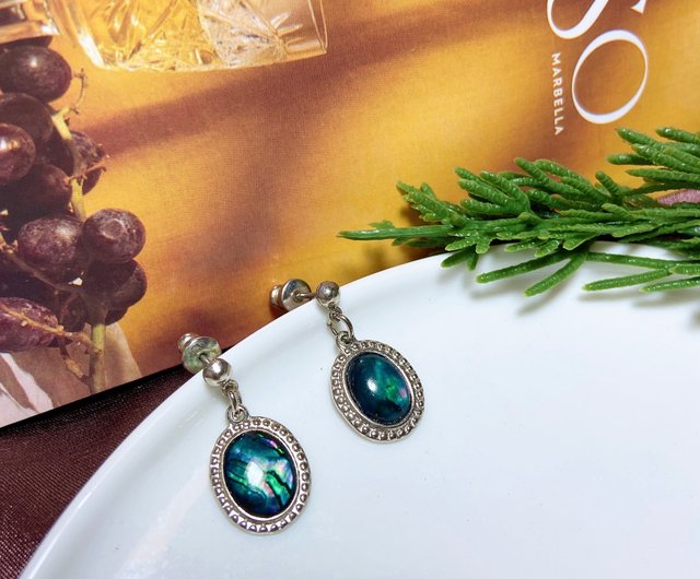 14kgf 天然石 ターコイズ&大人ニュアンスカラーポンポンゆらりピアス