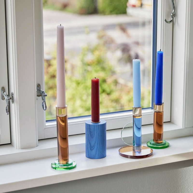 【Hübsch】-991518 復古暖色系跳色玻璃燭台-2件組 擺飾 - 香氛蠟燭/燭台 - 玻璃 橘色