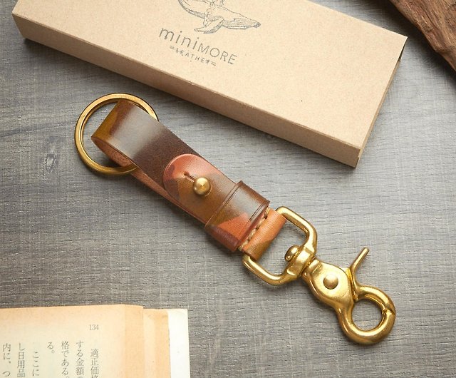 Camo Leather Keychain with Antique Brass Studs – Double Bone Official
