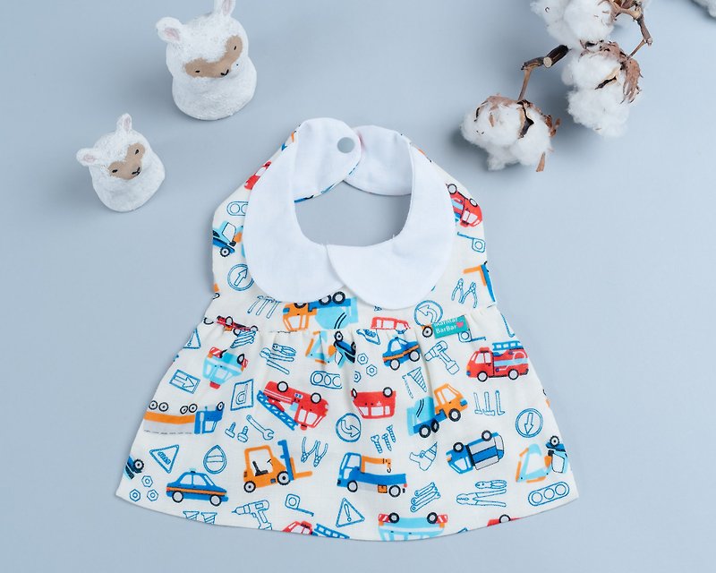 洋裝口水巾-工程車車 嬰兒 日本 幼童 口水巾 彌月 - 口水肩/圍兜 - 棉．麻 藍色