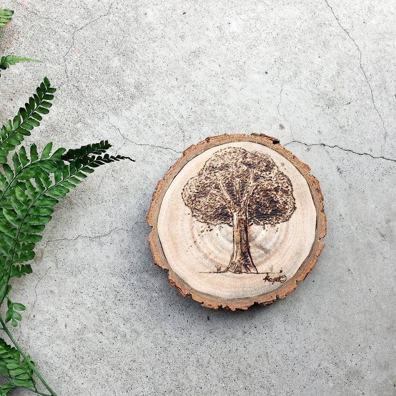 Wooden water absorbent Coaster / Wood Drawing - ที่รองแก้ว - ไม้ 