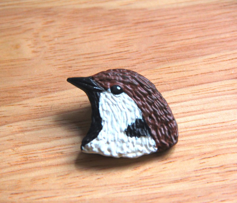 Tree Sparrow Stereo Resin Clay Brooch M - Brooches - Clay Brown