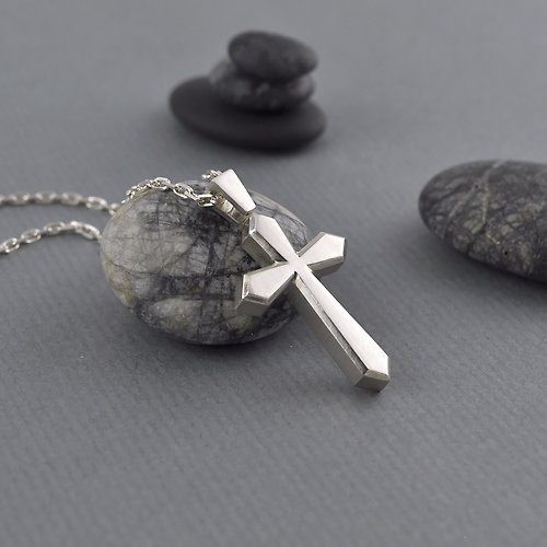 GreenRock Jewelry 十字架項鍊 925純銀 緞面拋光
