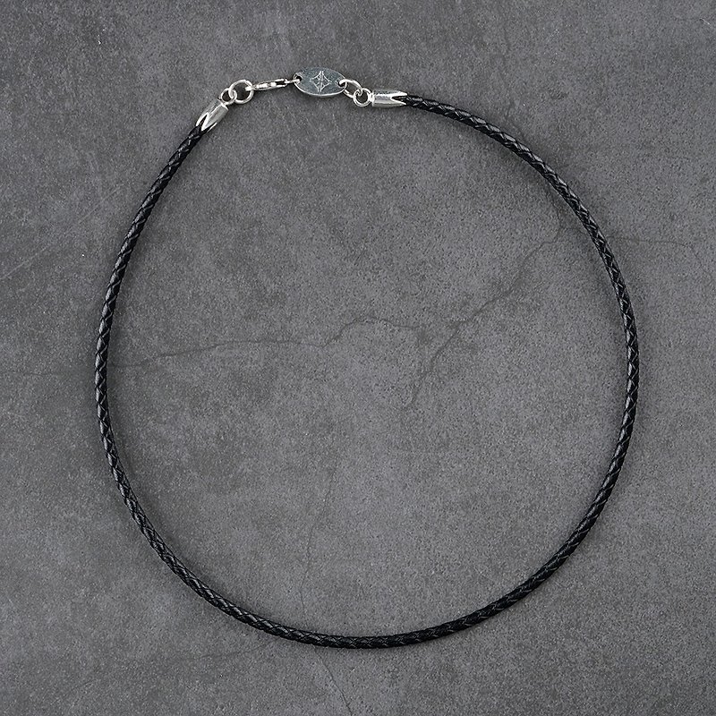 From time to time VISHI original 925 sterling silver natural cowhide woven hand rope Japan black thick necklace men and women neutral tide - สร้อยคอ - วัสดุอื่นๆ สีดำ
