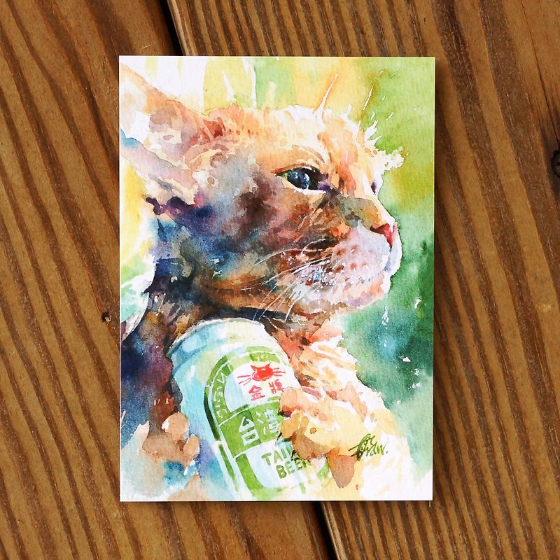 Watercolor Painted Haired Baby Series Postcard - 喵 喵 喵 喵 喵 喵 喵 喵 - การ์ด/โปสการ์ด - กระดาษ สีเขียว