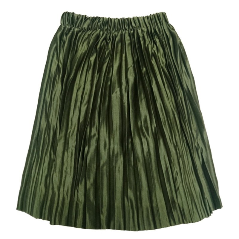 Cutie Bella shiny satin pleated elastic midi skirt Army Green Army Green - Skirts - Polyester 