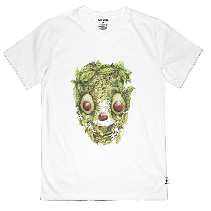 British Fashion Brand [Baker Street] Avocado Skull Printed T-shirt - เสื้อยืดผู้ชาย - ผ้าฝ้าย/ผ้าลินิน ขาว